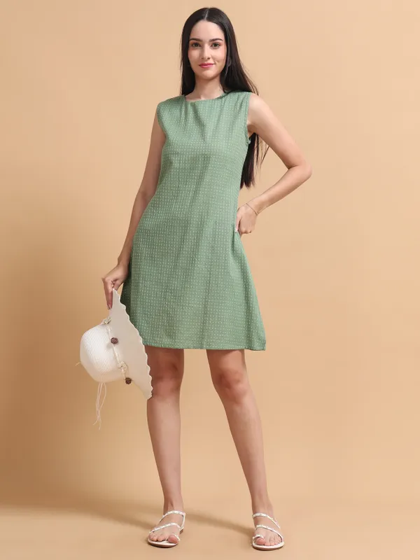 Sage_Green_Sleeveless_A-Line_Textured_Mini_Dress_For_Women