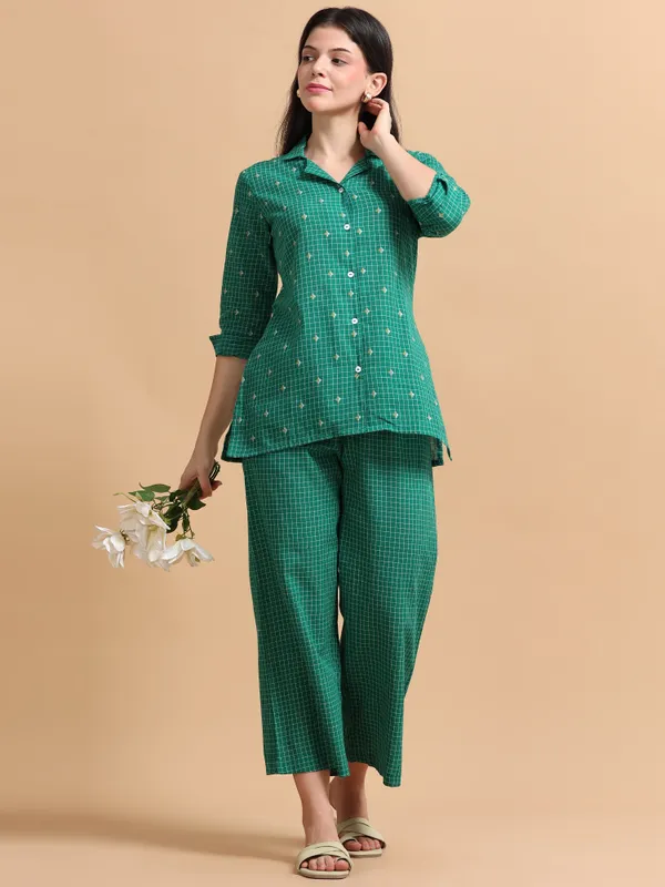 Green_Checkered_Co-Ord_Set_-_Shirt_And_Palazzo_Pants_For_Women