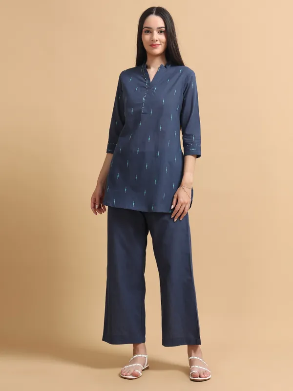 Navy_Blue_Ikat_Print_Co-Ord_Set_With_Tunic_And_Palazzo_Pants_For_Women
