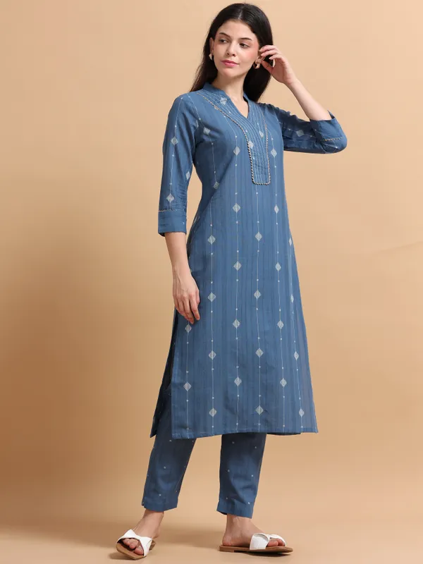 Blue_Embroidered_Kurta_Set_With_Matching_Pants_For_Women