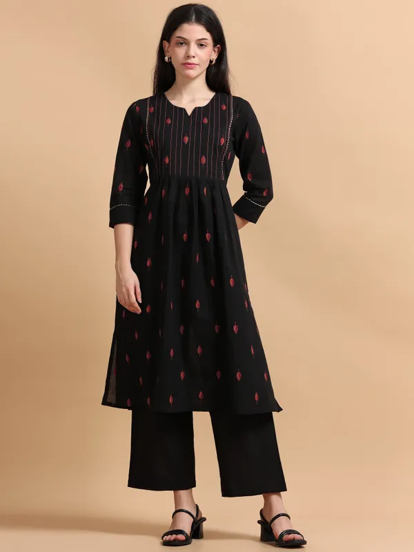 Black_Embroidered_Kurta_With_Palazzo_Set_And_Coral_Red_Co-Ord_Set_For_Women_Pack_Of_2