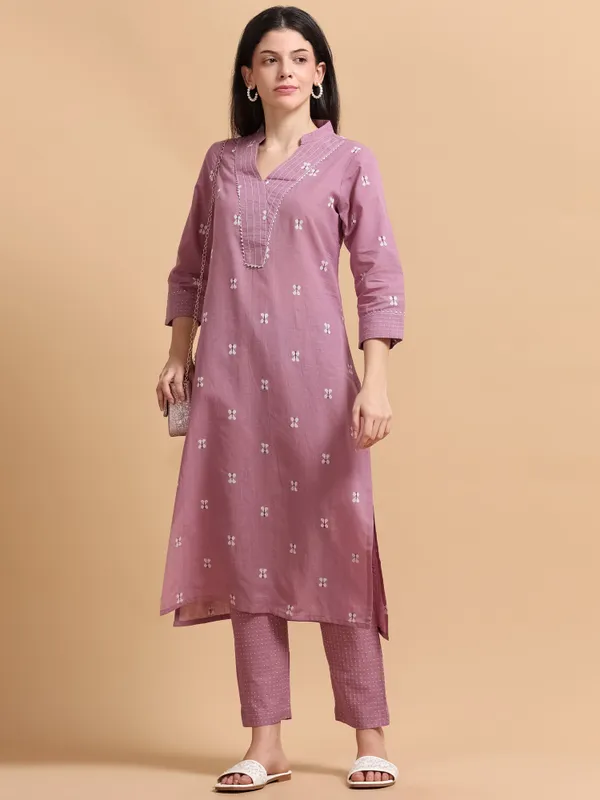 Mauve_Pink_Embroidered_Kurta_With_Palazzo_Set_For_Women