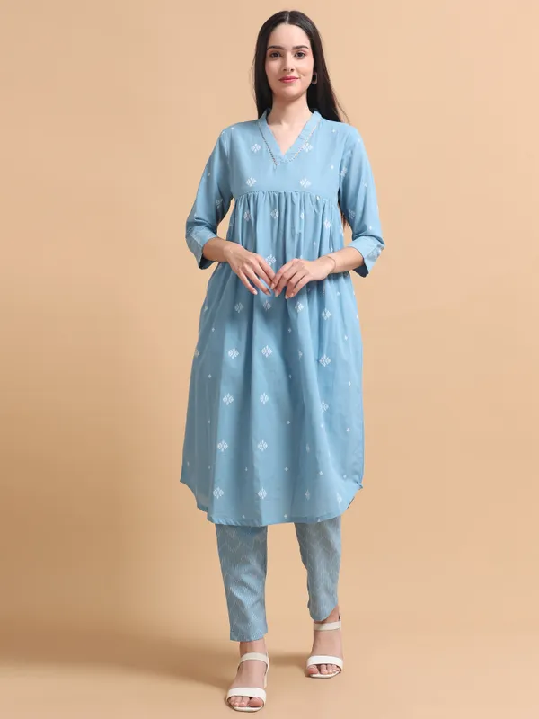 Light_Blue_Embroidered_Kurta_With_Pants_Set_For_Women