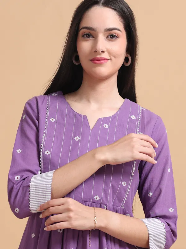 Purple_Embroidered_A-Line_Kurta_With_White_Striped_Palazzo_Set_For_Women