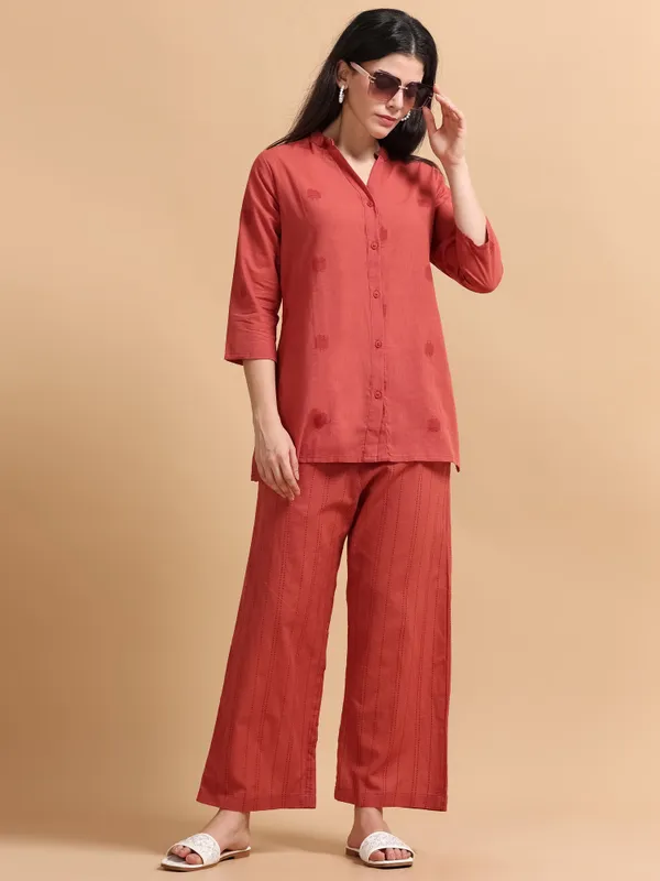 Coral_Red_Co-Ord_Set_-_Button-Down_Shirt_&_Palazzo_Pants_For_Women