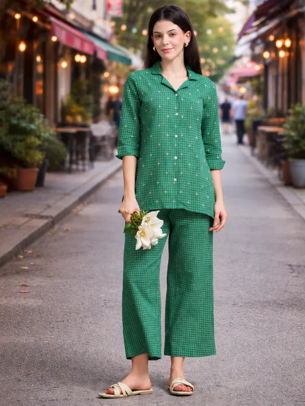 Green_Checkered_Co-Ord_Set_-_Shirt_And_Palazzo_Pants_For_Women