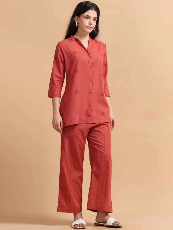 Coral_Red_Co-Ord_Set_-_Button-Down_Shirt_&_Palazzo_Pants_For_Women
