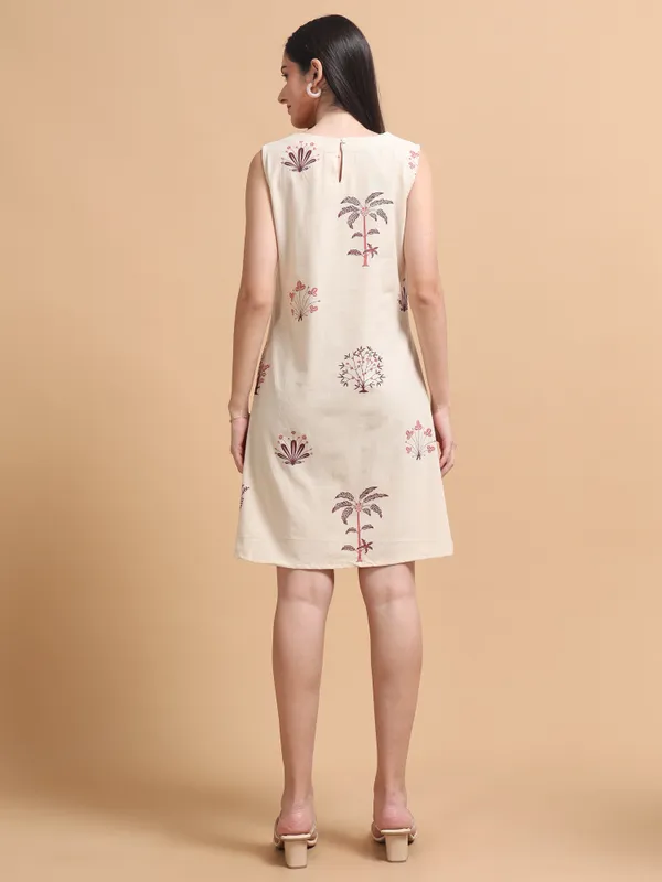 Cream_Floral_Embroidered_Sleeveless_A-Line_Dress_And_Dark_Green_Embroidered_Sleeveless_A-Line_Dress_For_Women