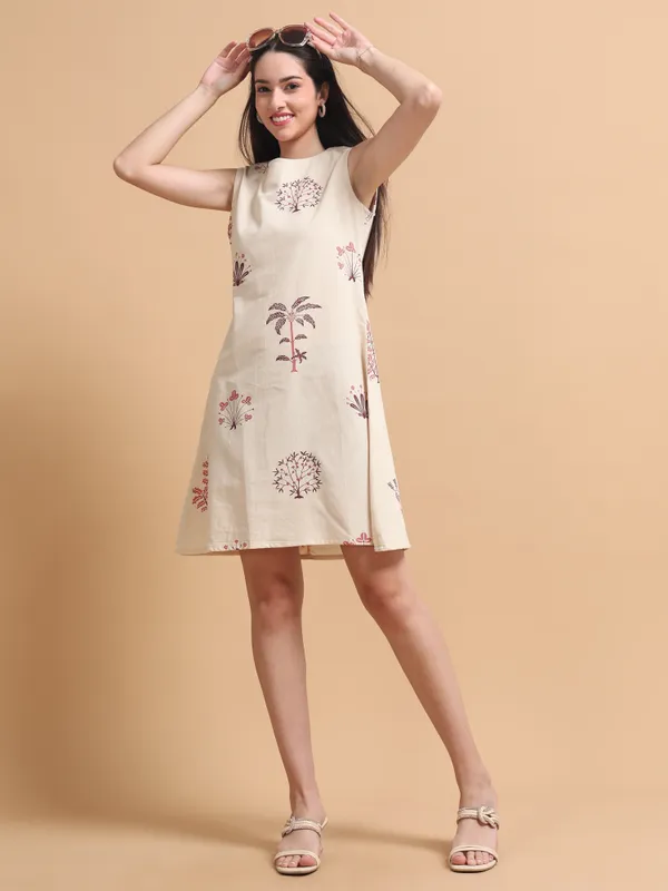 Cream_Floral_Embroidered_Sleeveless_A-Line_Dress_For_Women