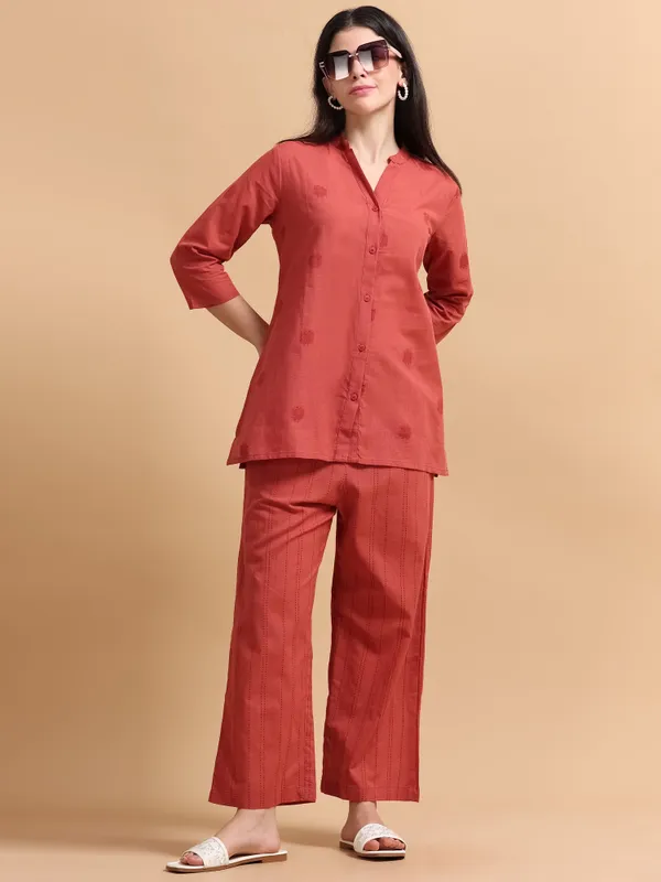 Coral_Red_Co-Ord_Set_-_Button-Down_Shirt_&_Palazzo_Pants_For_Women