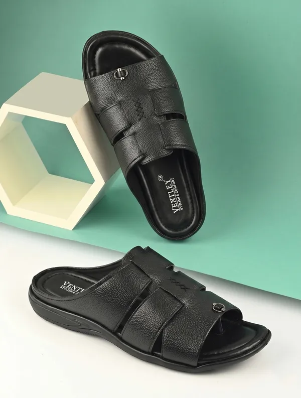 Black_Synthetic_Leather_Dual_Strap_Sandals_For_Men