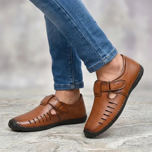 Brown_Synthetic_Leather_Perforated_Slip_On_Sandals_For_Men