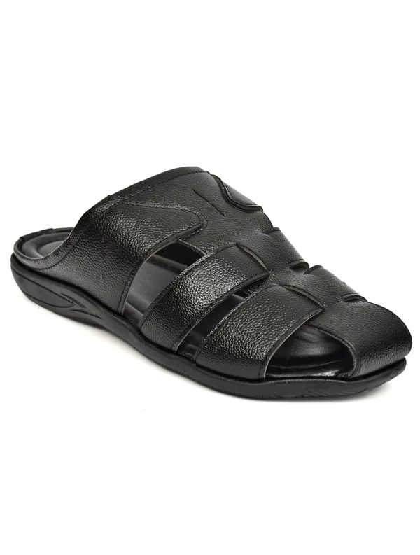 Black_Synthetic_Leather_Closed_Toe_Slip_On_Sandals_For_Men