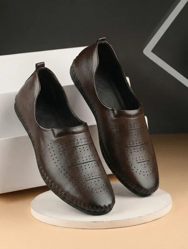 Dark_Brown_Synthetic_Leather_Perforated_Slip_On_Shoes_For_Men