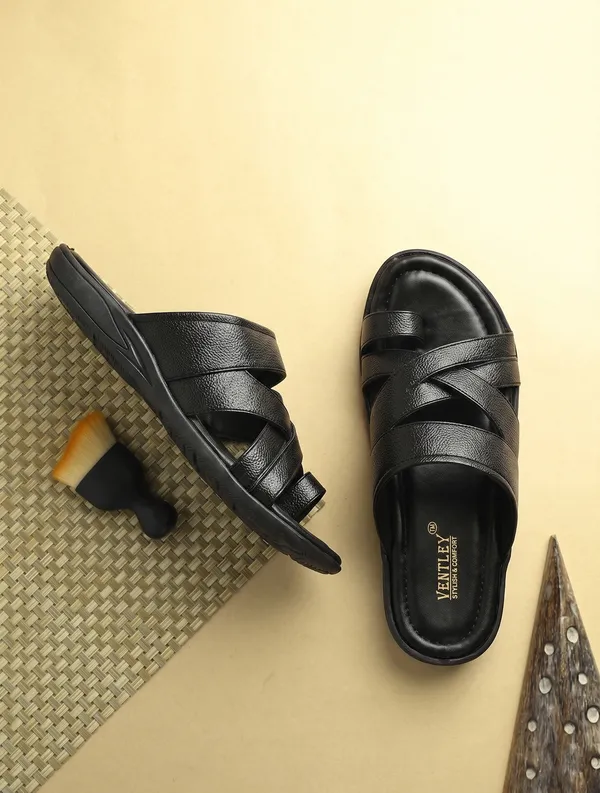 Black_Synthetic_Leather_Strappy_Slide_Sandals_For_Men