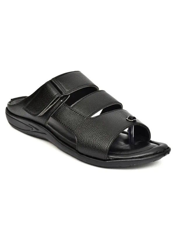 Black_Synthetic_Leather_Double_Strap_Buckle_Sandals_For_Men
