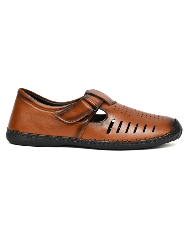 Brown_Synthetic_Leather_Perforated_Slip_On_Sandals_For_Men