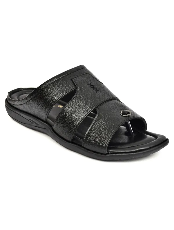 Black_Synthetic_Leather_Open_Toe_Slide_Sandals_For_Men