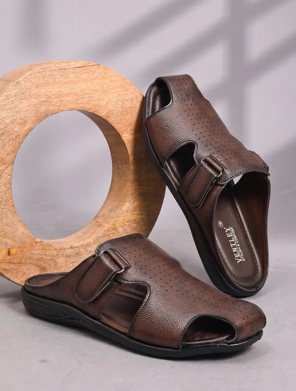 Dark_Brown_Synthetic_Leather_Open_Toe_Sandals_For_Men