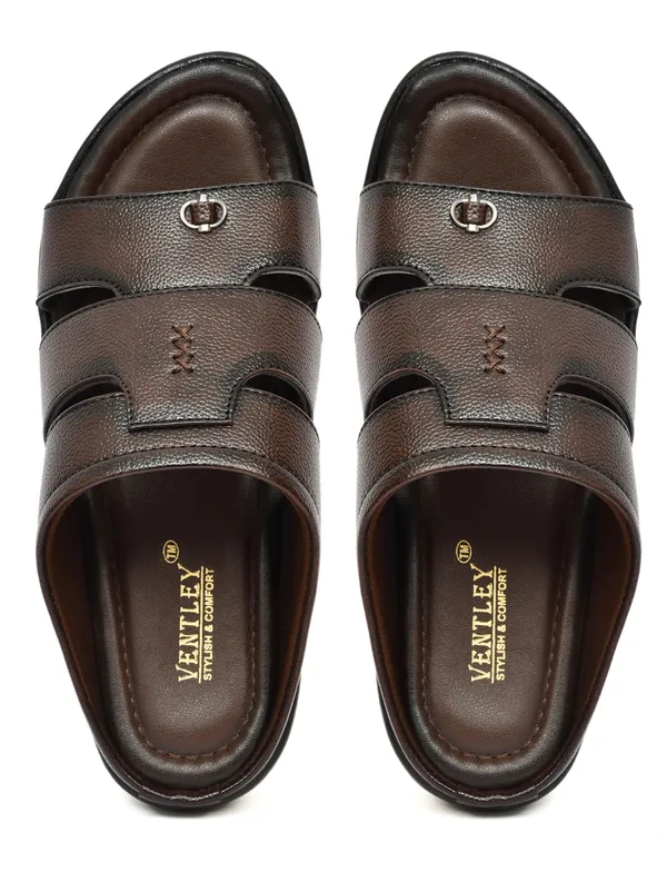 Dark_Brown_Synthetic_Leather_Open_Toe_Slide_Sandals_For_Men