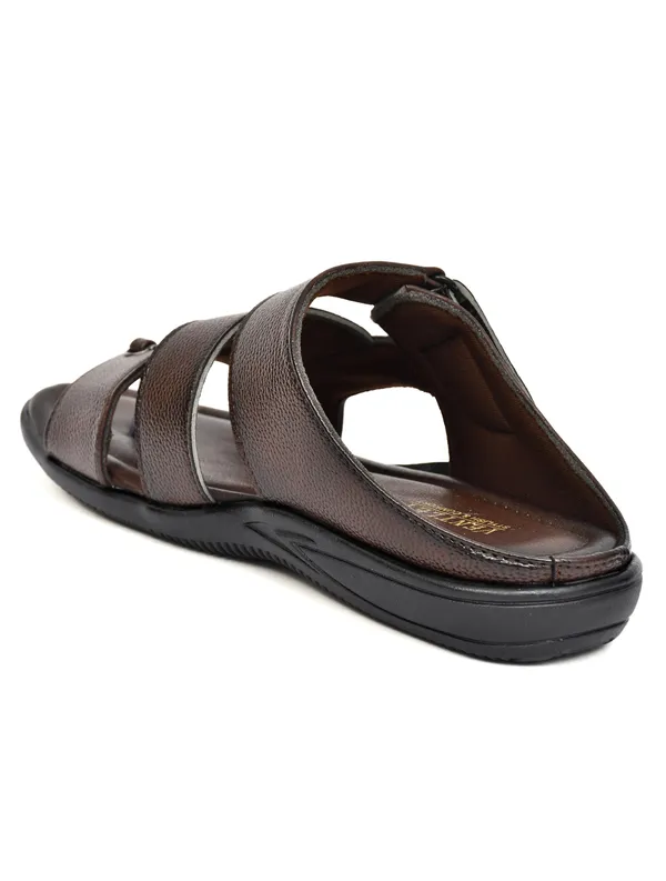 Dark_Brown_Synthetic_Leather_Dual_Strap_Buckle_Sandals_For_Men