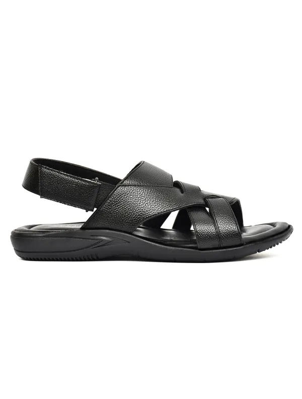 Black_Synthetic_Leather_Ankle_Buckle_Double_Strap_Sandals_For_Men