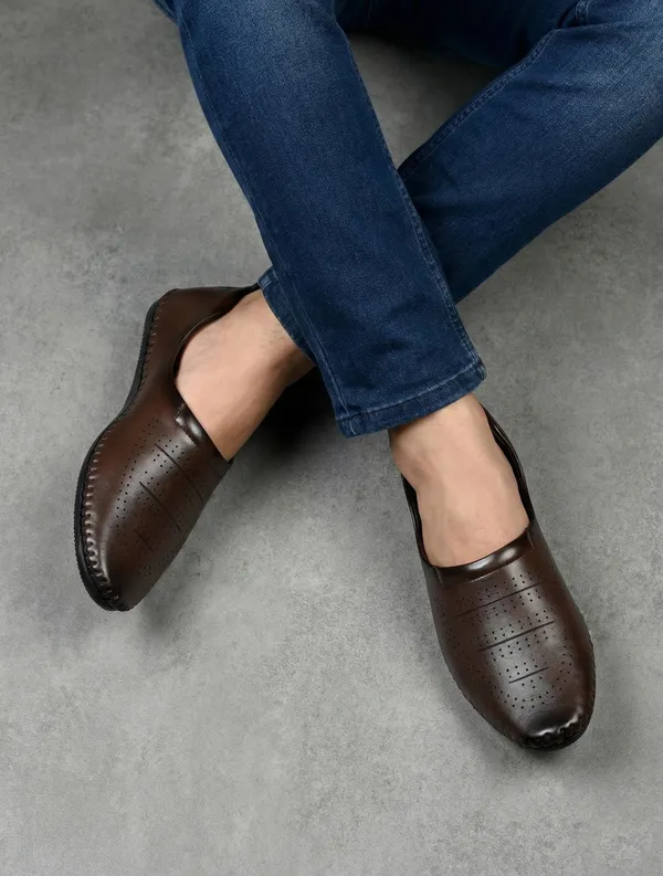 Dark_Brown_Synthetic_Leather_Perforated_Slip_On_Shoes_For_Men