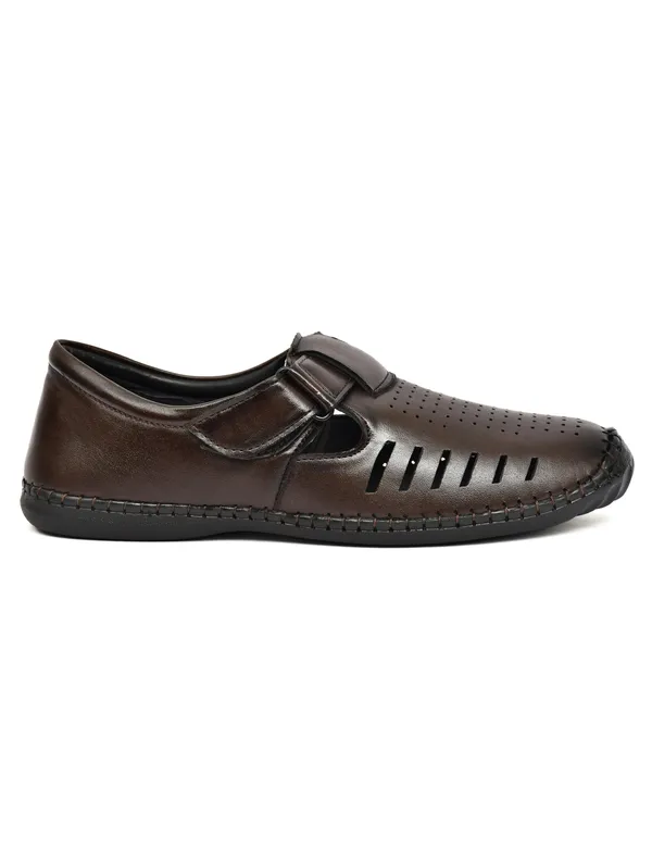 Dark_Brown_Synthetic_Leather_Closed_Toe_Perforated_Sandals_For_Men