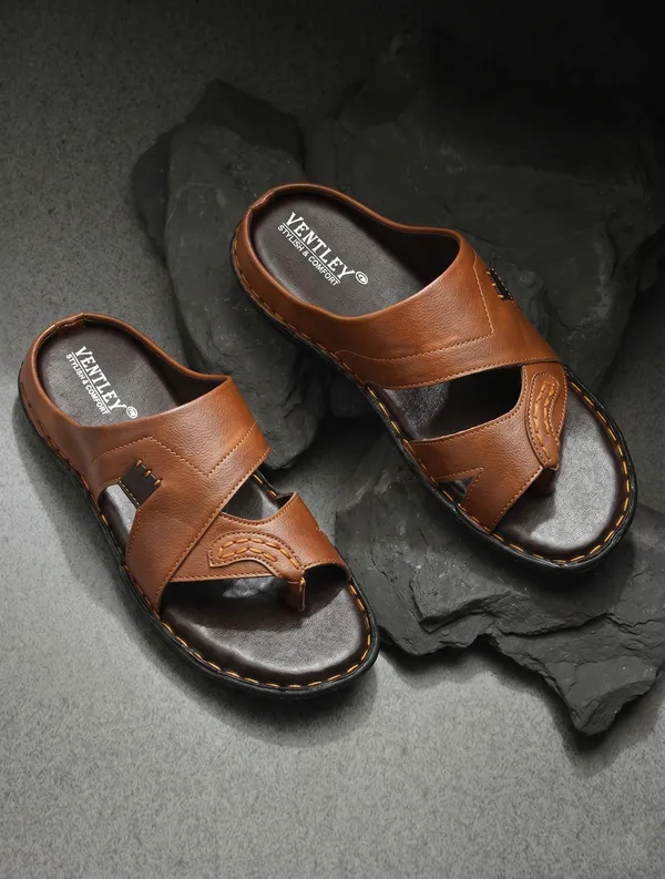 Tan_Brown_Synthetic_Leather_Adjustable_Buckle_Strap_Sandals_For_Men