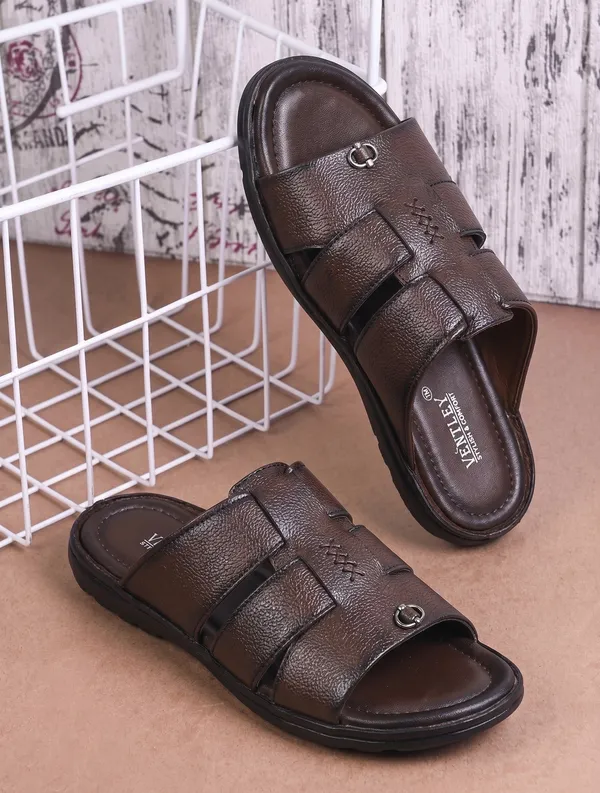 Dark_Brown_Synthetic_Leather_Dual_Strap_Sandals_For_Men