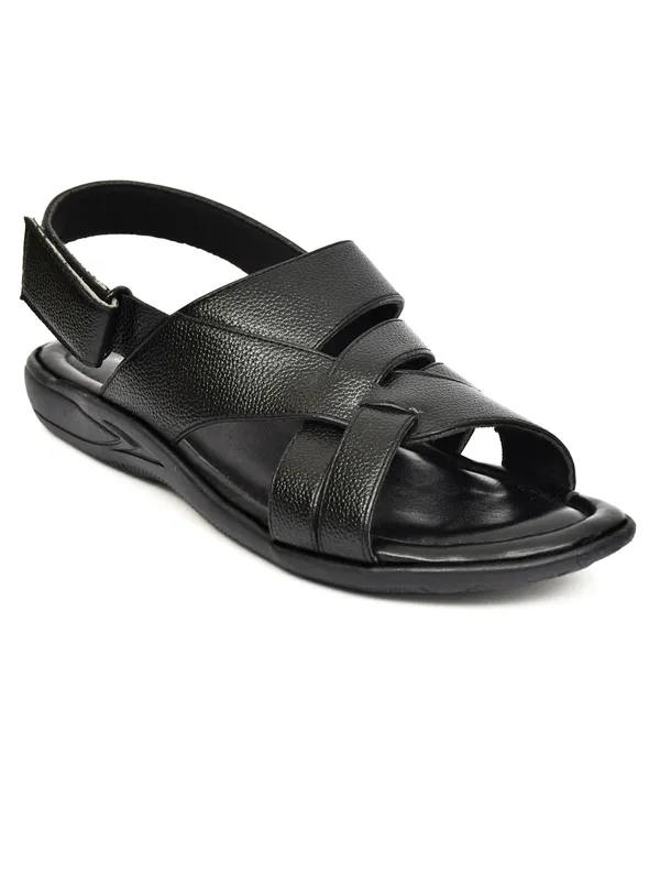 Black_Synthetic_Leather_Ankle_Buckle_Double_Strap_Sandals_For_Men
