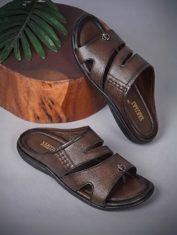 Dark_Brown_Synthetic_Leather_Double_Strap_Sandals_For_Men
