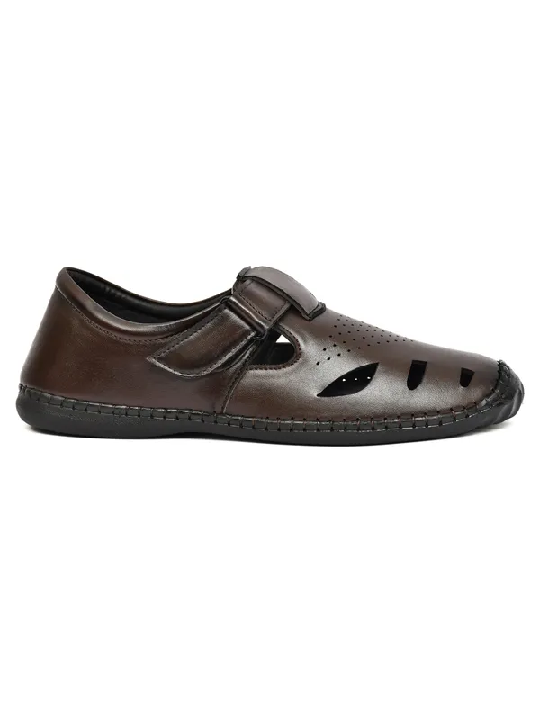 Dark_Brown_Synthetic_Leather_Closed_Toe_Perforated_Sandals_For_Men