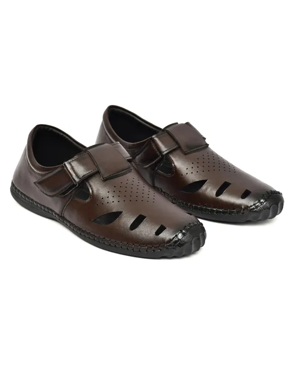 Dark_Brown_Synthetic_Leather_Closed_Toe_Perforated_Sandals_For_Men