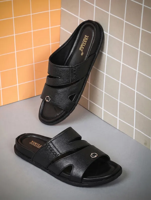 Black_Synthetic_Leather_Double_Strap_Sandals_For_Men