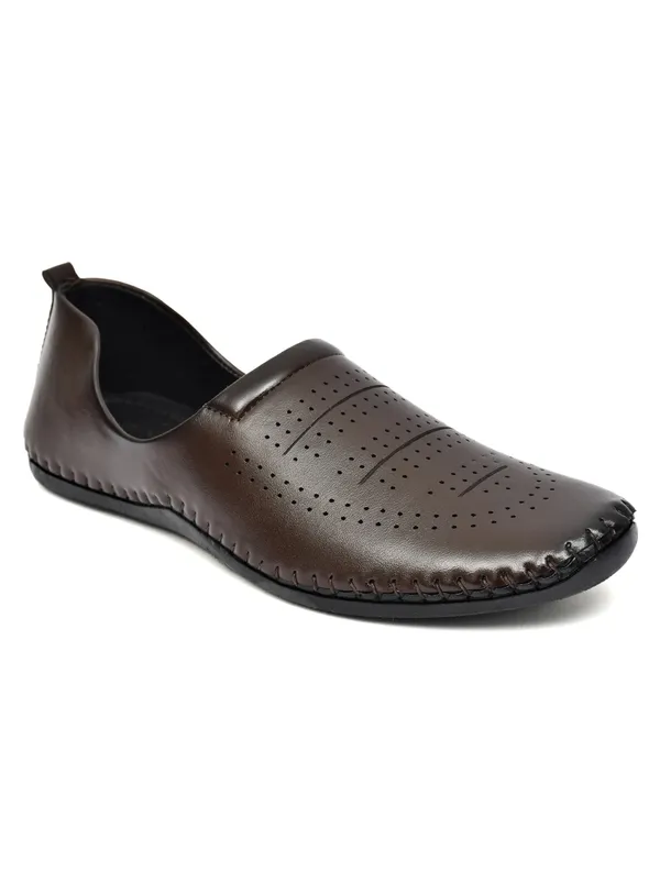 Dark_Brown_Synthetic_Leather_Perforated_Slip_On_Shoes_For_Men
