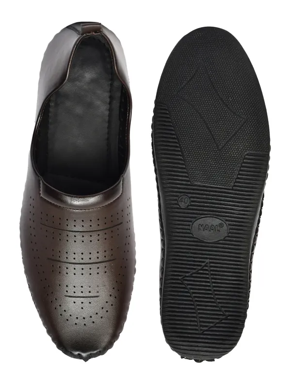 Dark_Brown_Synthetic_Leather_Perforated_Slip_On_Shoes_For_Men
