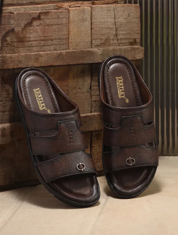 Dark_Brown_Synthetic_Leather_Open_Toe_Slide_Sandals_For_Men