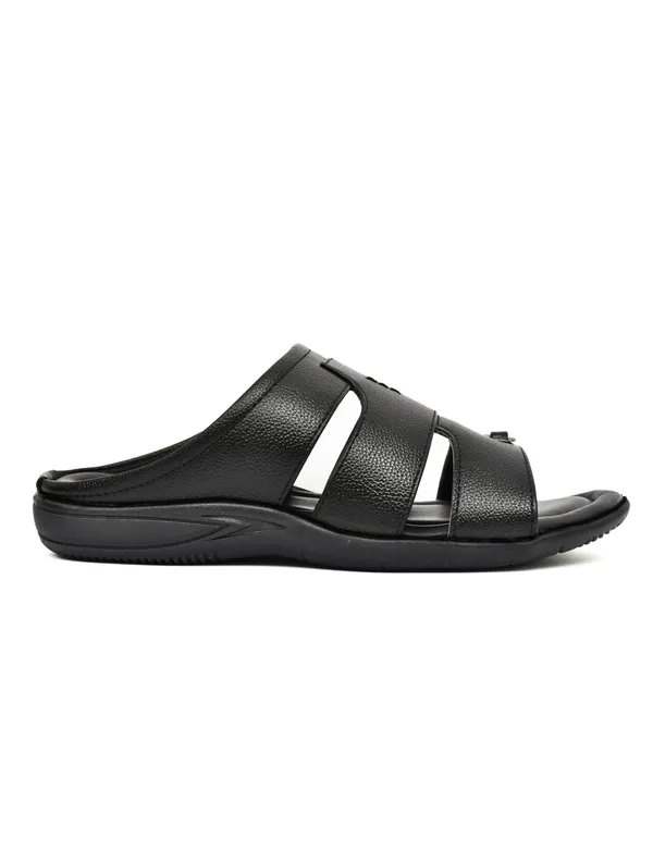 Black_Synthetic_Leather_Open_Toe_Slide_Sandals_For_Men