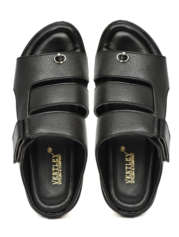 Black_Synthetic_Leather_Double_Strap_Buckle_Sandals_For_Men