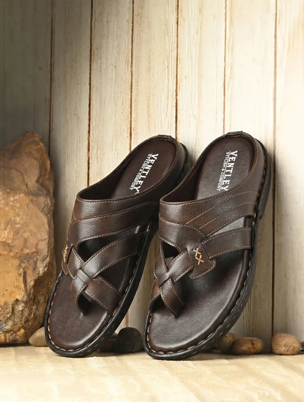 Dark_Brown_Synthetic_Leather_Cross_Strap_Buckle_Sandals_For_Men