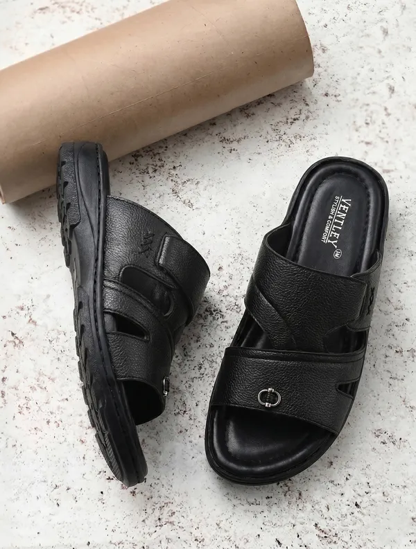 Black_Synthetic_Leather_Dual_Strap_Sandals_For_Men