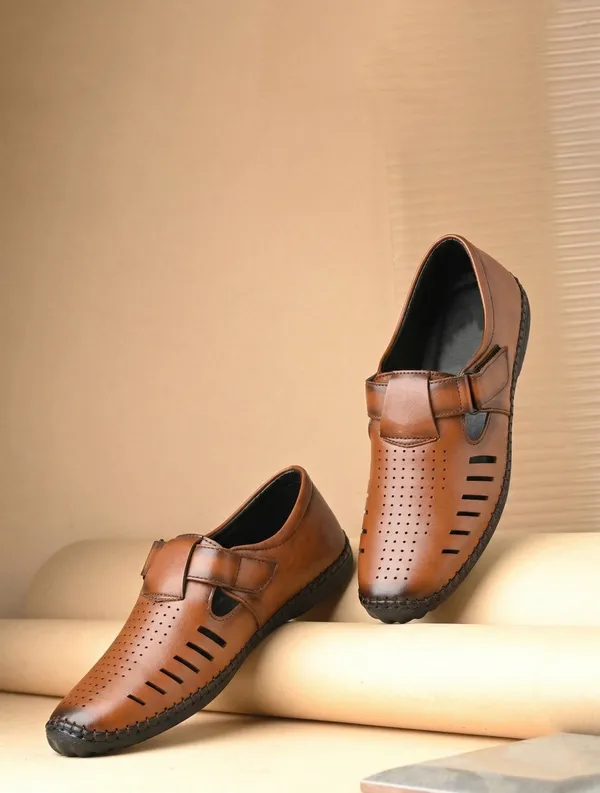 Brown_Synthetic_Leather_Perforated_Slip_On_Sandals_For_Men