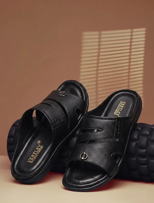 Black_Synthetic_Leather_Double_Strap_Sandals_For_Men