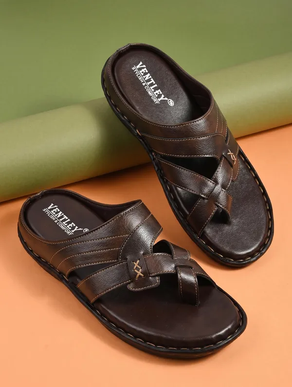 Dark_Brown_Synthetic_Leather_Cross_Strap_Buckle_Sandals_For_Men