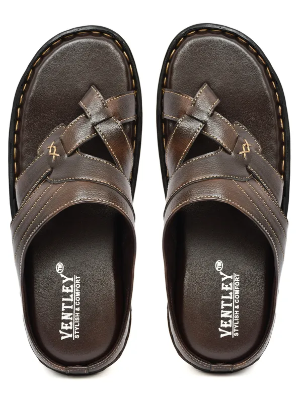 Dark_Brown_Synthetic_Leather_Cross_Strap_Buckle_Sandals_For_Men