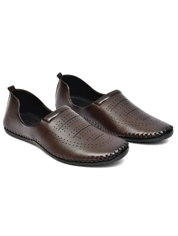 Dark_Brown_Synthetic_Leather_Perforated_Slip_On_Shoes_For_Men