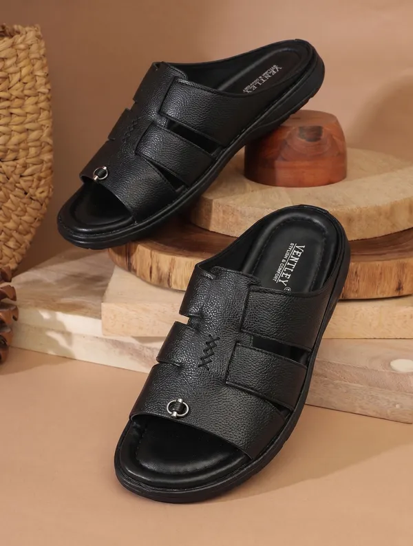 Black_Synthetic_Leather_Dual_Strap_Sandals_For_Men