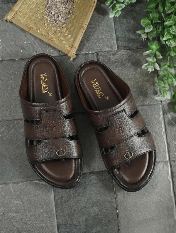 Dark_Brown_Synthetic_Leather_Open_Toe_Slide_Sandals_For_Men