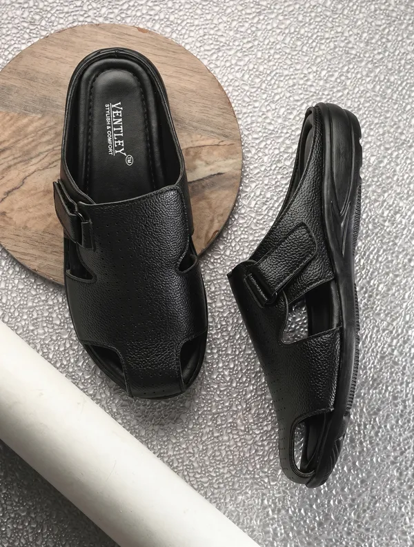 Black_Synthetic_Leather_Open_Toe_Adjustable_Strap_Sandals_For_Men